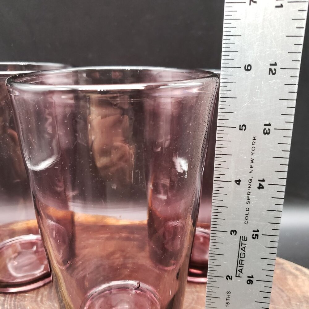 Vintage Amethyst Glass Tumbler Glasses Set of 3 Hand Blown Style 6” - Picture 8 of 8